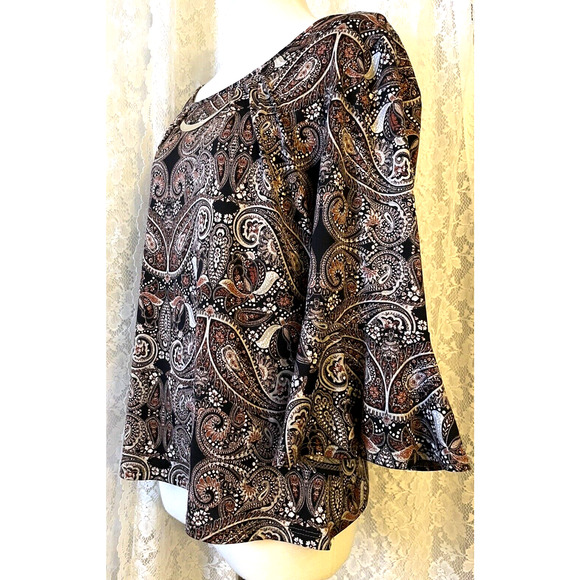 Theo & B Paisley Printed Boho Top Blouse new no tag Y2K look Size L - Picture 5 of 10